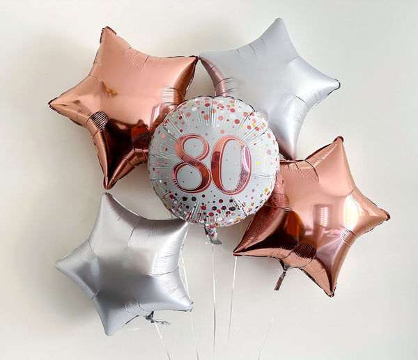 80th Birthday Balloons, Happy 80th Birthday Balloon, Birthday Party Decor, Milestone Birthday Decorations, Rose Gold, Silver Party Decor