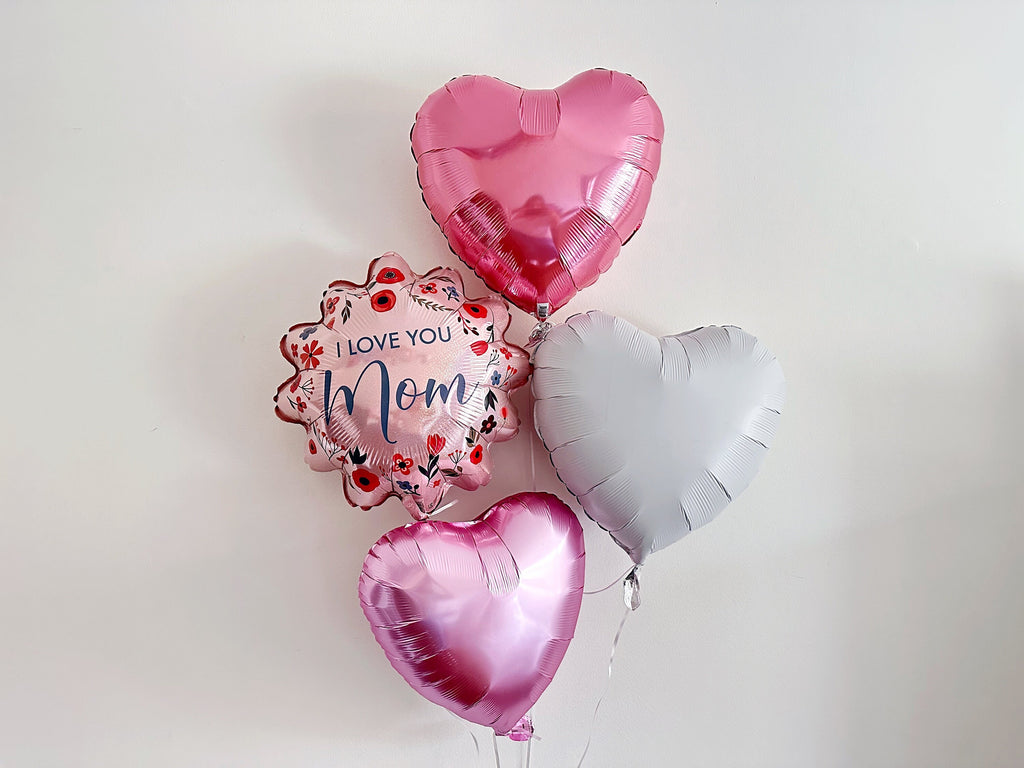 I Love You Mom Balloon Set | Mother's Day Balloon Decor | Foil Heart Shaped Balloons | Mother's Day Balloons