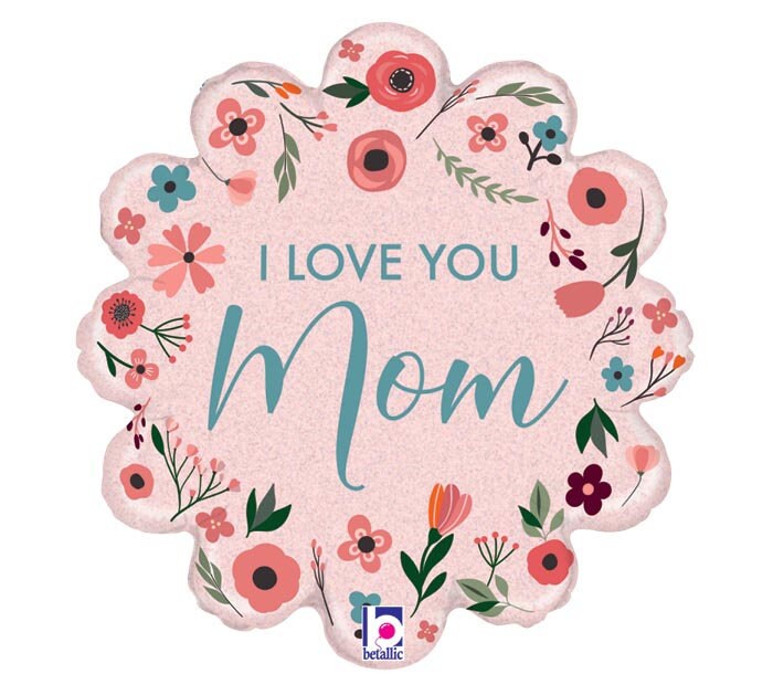 I Love You Mom Balloon Set | Mother's Day Balloon Decor | Foil Heart Shaped Balloons | Mother's Day Balloons