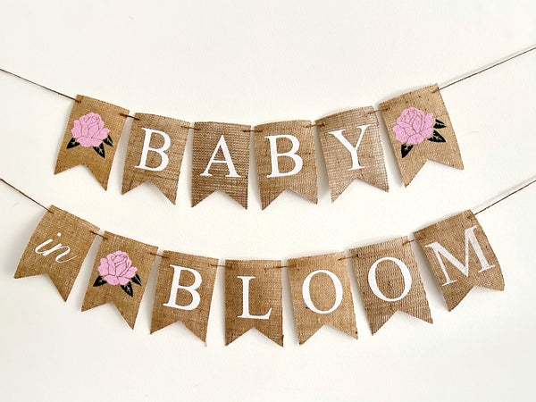 Baby Shower Banner, Baby in Bloom Banner, Floral Baby Shower Banner, Flower Shower Decorations, Burlap Banner, B785
