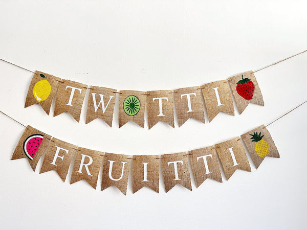 Twotti Frutti Burlap Banner, Tutti Frutti Party Decor, Twotti Frutti Birthday Party Decor, Twotti Frutti Banner, Fruit Banner,  B1153