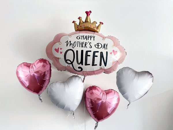 Happy Mother's Day Queen Balloon Set | Mother's Day Heart Balloons | Foil Heart Shaped Balloons | Mother's Day Balloons
