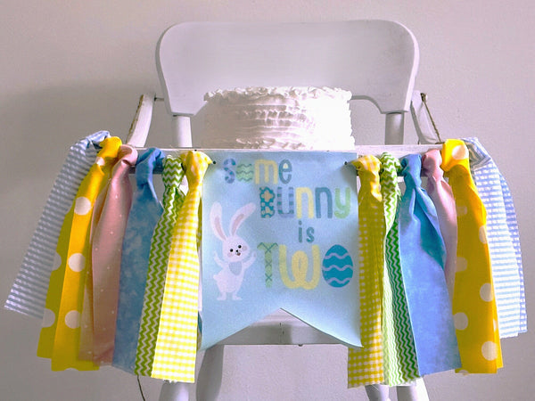 Easter Second Birthday Decor, Easter Highchair Banner, Easter Bunny Banner, Some Bunny is Two, Easter Birthday Party Banner, HC116