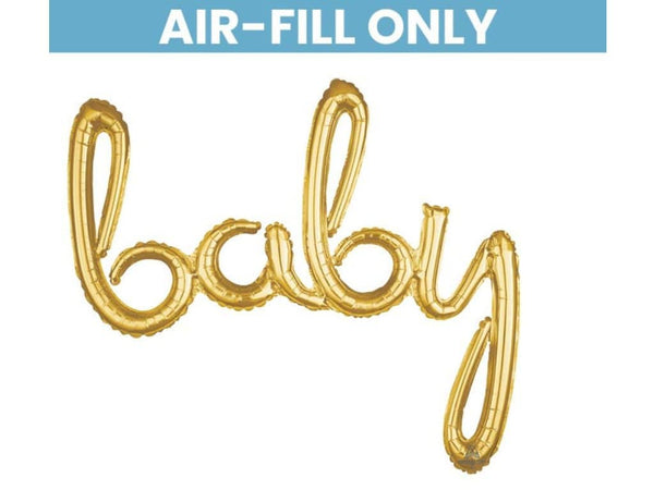 Baby Shower Balloon | Gender Reveal Party Decor | Baby Gold Script Foil Balloon | Blue Gold Mylar Balloon | Baby Shower Photo Prop
