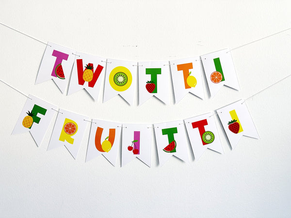Twotti Fruitti Card Stock Banner, Fruit Second Birthday Party Decorations, Tutti Frutti Party Banner, 2nd Birthday Banner,  P288
