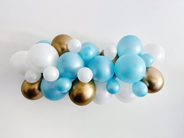Pastel Blue, White and Gold Balloon Garland | Baby Blue Balloon Party Kit | It's a Boy Party Decorations, Blue Balloon Backdrop