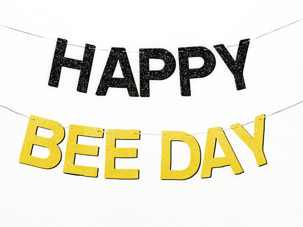 Happy Bee Day Glitter Banner, Bee Birthday Party Decorations, Bumble Bee Themed Birthday Party Banner, Bumble Bee Party Decor, LB037