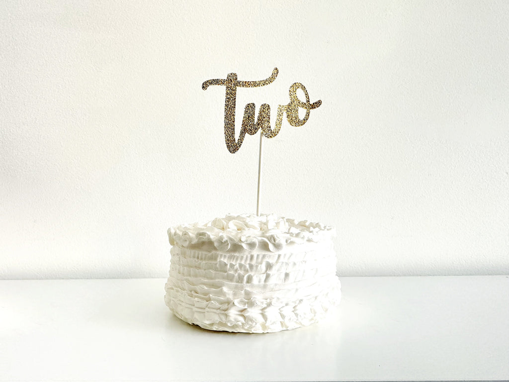 Two Cake Topper | Second Birthday Cake Topper | Gold Glitter Two Cake Topper