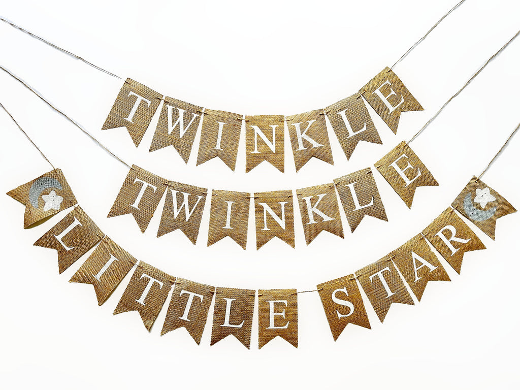 Twinkle Twinkle Burlap Banner, Little Star Party Decorations, Baby Shower or Baby Bedroom Banner, Star Decorations B1161