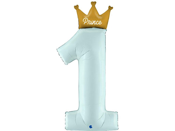 My 1st Birthday Prince Foil Balloon| Large One Balloon with Crown , 46 inch Blue Foil Number One Balloon, Blue 1st Birthday Balloon