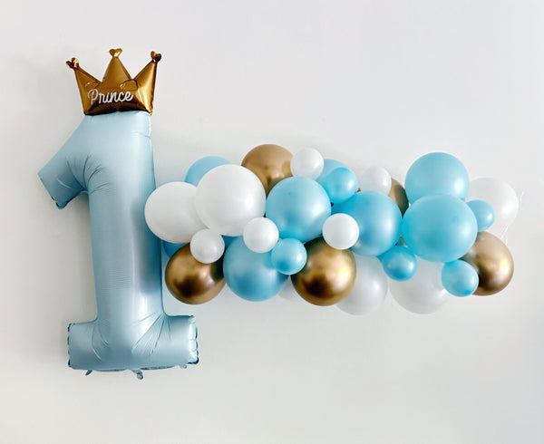 Prince 1st Birthday Party | Pastel Blue, White, Gold Balloon Garland | Baby Blue Balloon Party Kit | Prince 1st Birthday Balloon Backdrop