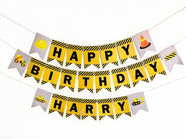 Personalized Construction Happy Birthday Banner, Construction Birthday Party Decorations, Personalized Construction Truck Banner, P291