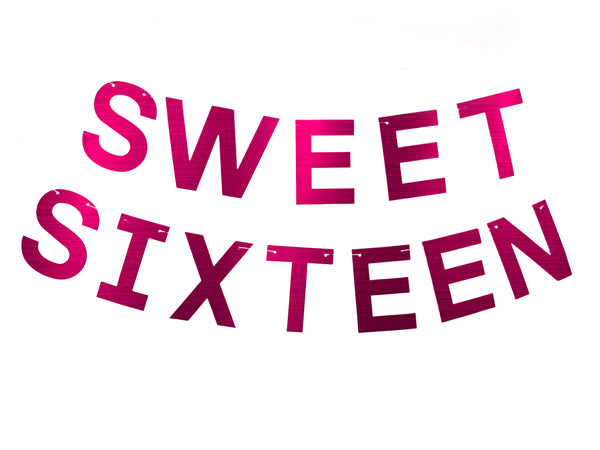 Sweet Sixteen Metallic Pink Banner, 16th Birthday Celebration Banner, Sweet 16 Party Banner, 16th Birthday Banner,  LB035