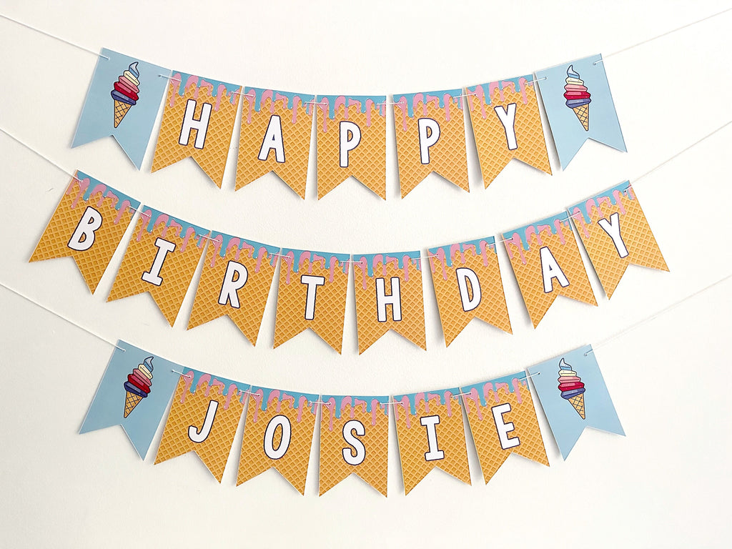 Ice Cream Party Birthday Banner, Summer Birthday Party Decor, Ice Cream Party Decor, Kids Birthday Decorations, Card Stock Banner