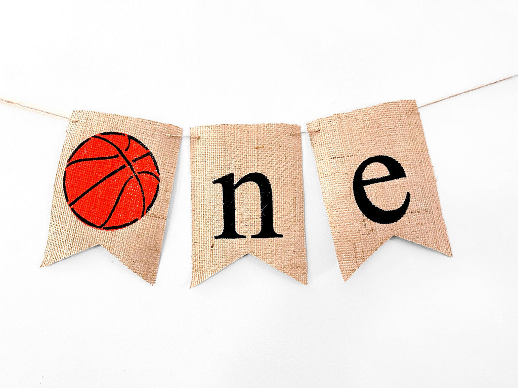 Basketball First Birthday Banner, Basketball Highchair Banner, Basketball Burlap Banner, Basketball One Year Old Banner, B773