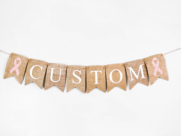 Personalized Pink Cancer Ribbon Banner, Breast Cancer Awareness Banner, Cancer Survivor Party, Brest Cancer Party Decorations B1101