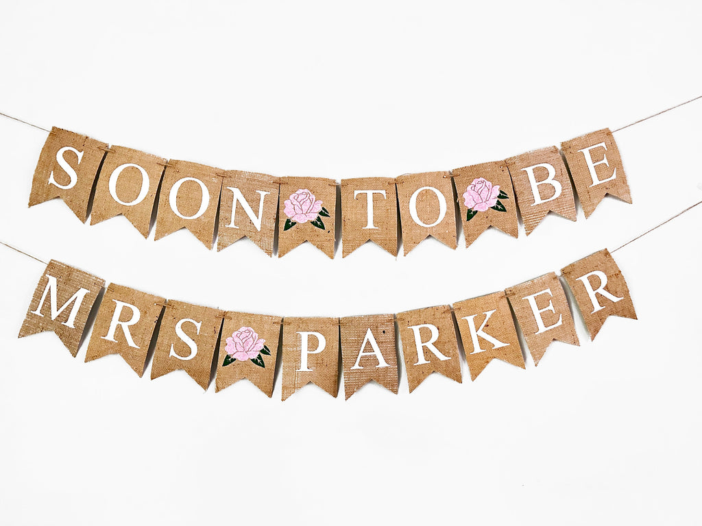 Summer Bridal Shower Decor, Pink Rose Bachelorette Party Banner, Bridal Party Sign, Soon to Be Mrs Garland, Rustic Wedding Sign, B1169