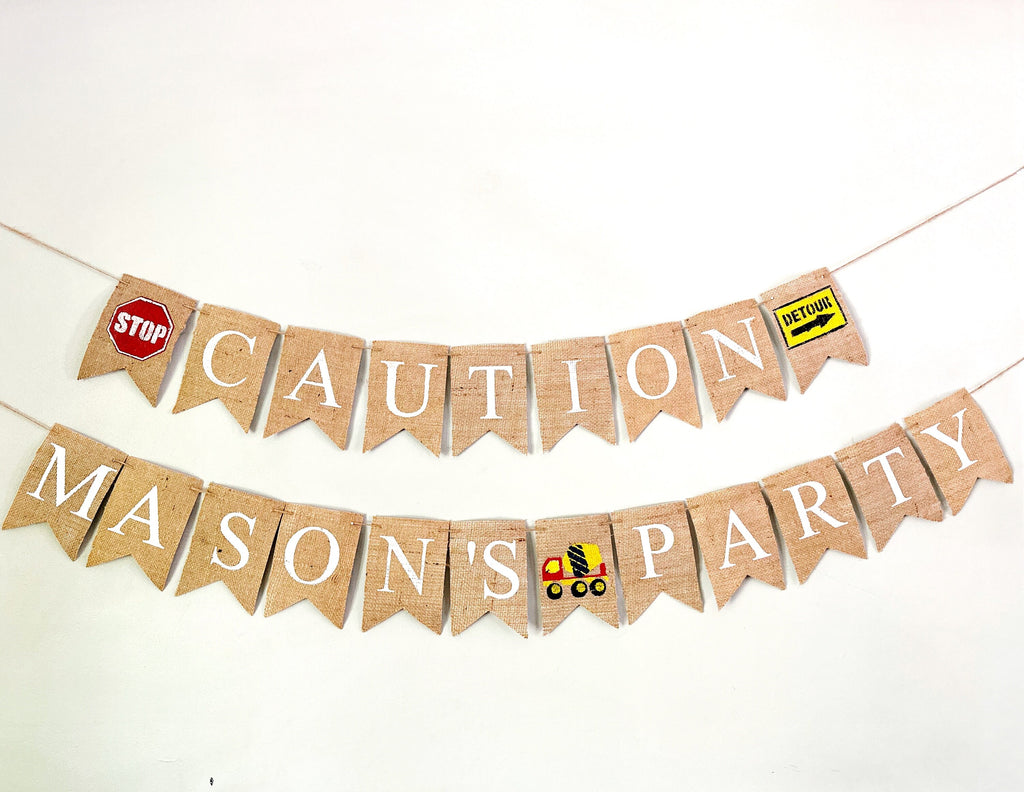 Construction Personalized Caution Banner, Birthday Party Decor, Construction Banner,  Builder Birthday Decor, Crane Party Decor B1156