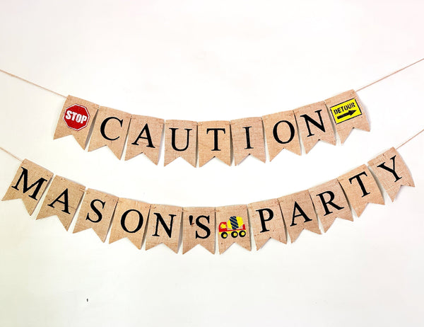 Construction Personalized Caution Banner, Birthday Party Decor, Construction Banner,  Builder Birthday Decor, Crane Party Decor B1160