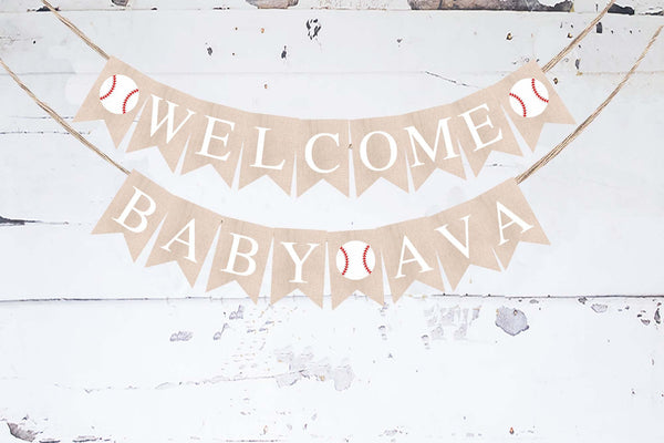 Personalized Welcome Baby Baseball Banner, Card Stock Banner, Sports Baby Shower Party Decorations, Baby Sprinkle Sign, PB944
