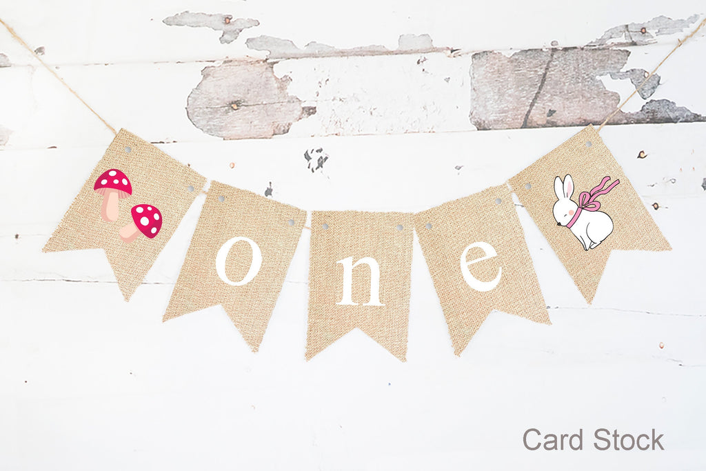 Woodland Bunny One Banner, Cottage Core First Birthday Party Decor, Spring First Birthday, Woodland 1st Birthday Party Decorations, PB574
