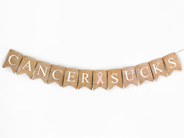 Cancer Sucks Burlap Banner, Breast Cancer Awareness Sign, Pink Cancer Ribbon Banner, Cancer Sucks Sign, B1110