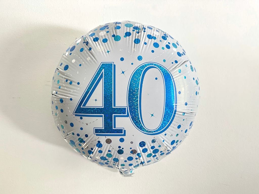 40th Birthday Balloon, Happy 40th Birthday Balloon, Birthday Party Decorations, Milestone Birthday Decorations, Blue and Silver Party Decor