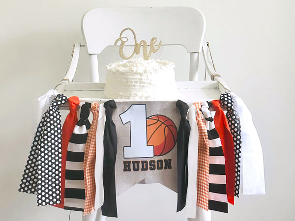 Basketball First Birthday Decor, Personalized Basketball Party Banner, Basketball Highchair Banner, First Birthday Party, HC097
