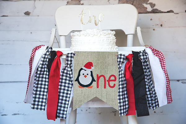 Penguin Banner, Christmas First Birthday Party Decorations, Christmas Birthday Banner, Penguin Birthday Party Decorations HC029