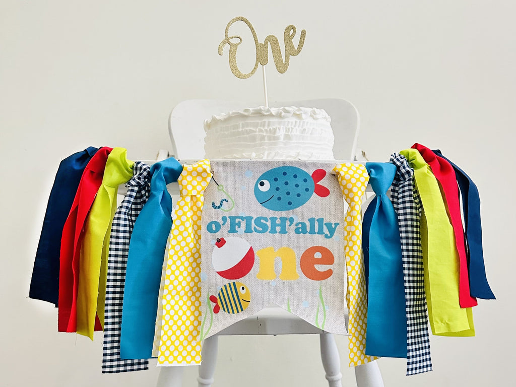 Fishing One Highchair Banner  Fishing 1st Birthday Party