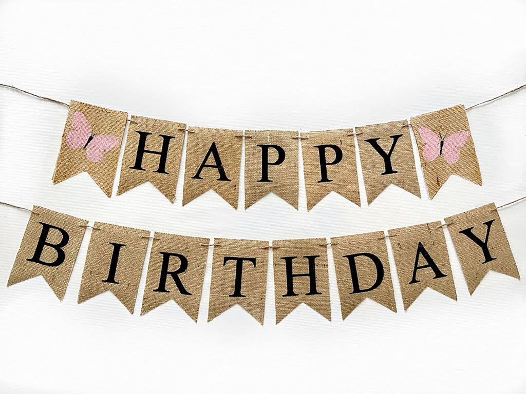 Butterfly Themed Birthday Party, Girl Power Party Decorations, Pink Butterfly Burlap Happy Birthday Banner, Garden Party Decoration, B1198
