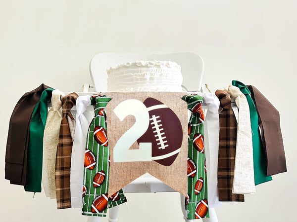 Football Second Birthday Decor, Two Year Old Football Party Banner, Two Football Highchair Banner, HC145