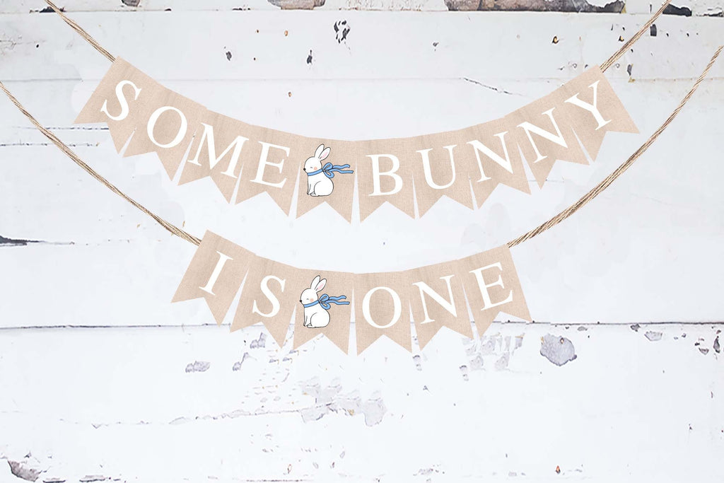 Blue Some Bunny Is One Banner | Easter First Birthday Party Decor