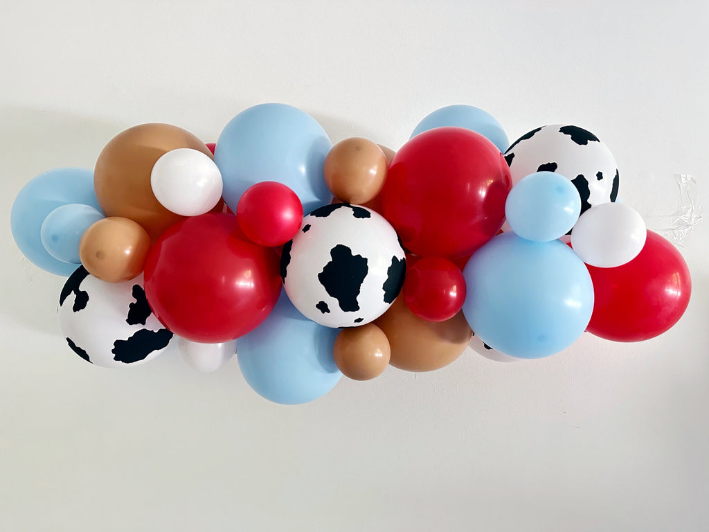 Cow Party Balloon Garland, Rodeo Balloon Garland, Farm Party Decorations, Cow Print, Red and Blue Balloon Backdrop COL454