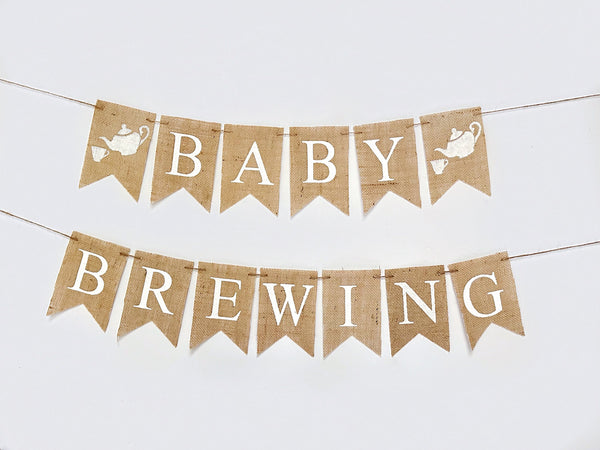 Tea Party Baby Brewing Banner, Baby Shower or Gender Reveal Party Decor, Baby Shower Banner, Gender Reveal Banner, B1208