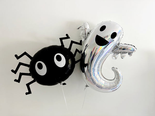 Holographic Ghost and Black Spider Balloon, Halloween Balloon Decor, Halloween Party Decor, Halloween Photo Prop, Ghost Foil Balloon