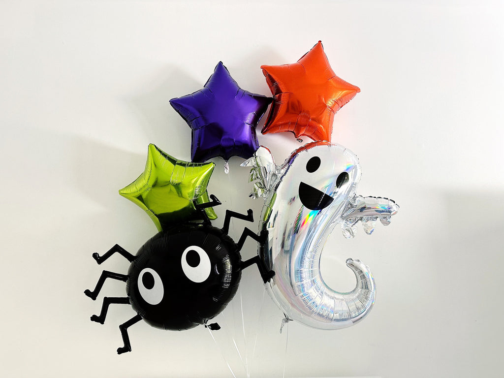 Holographic Ghost and Black Spider Balloon Collection, Halloween Balloon Decor, Halloween Party Decor, Halloween Photo Prop, COL463
