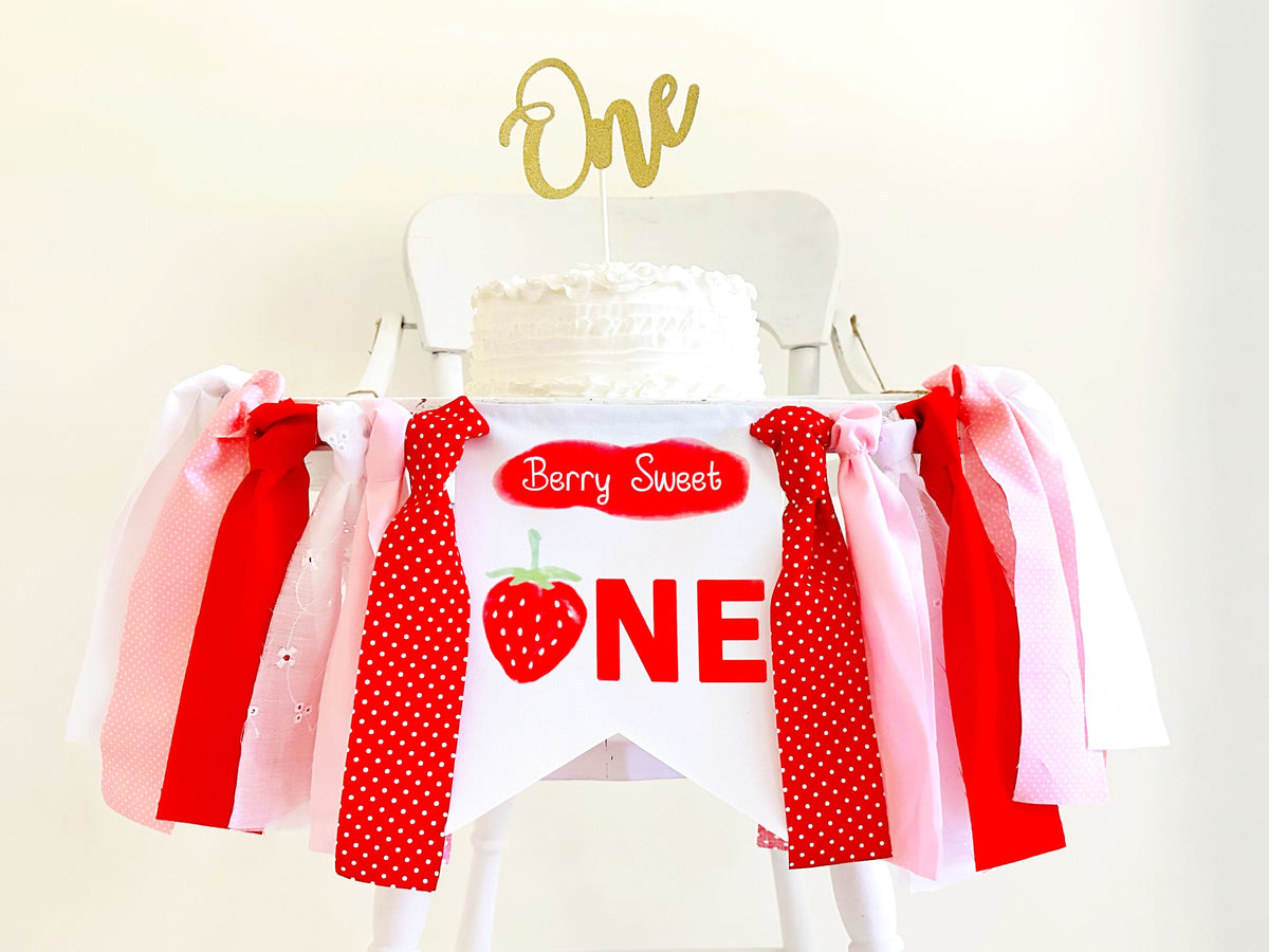 Strawberry One Highchair Banner - First Birthday Party Decorations For Sweet Girl Themes