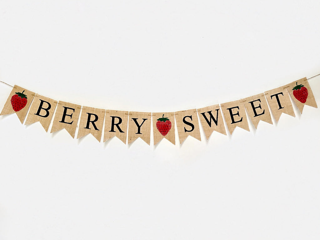 Berry Sweet Burlap Banner, Strawberry Birthday Party or Baby Shower Decorations, Summer Party Decor, Strawberry Banner, B1213