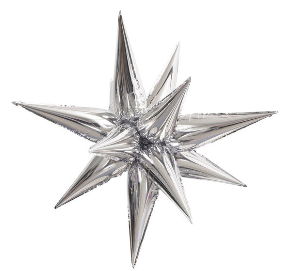 40" Jumbo Silver Starburst Balloon, Galactic Star Shaped Foil Balloon, Silver Accent Balloon