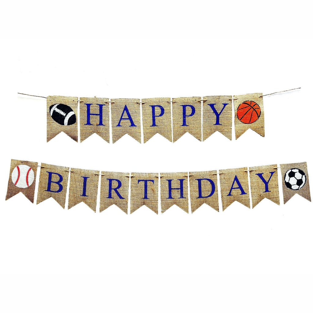 Sports Birthday Party Decorations, Happy Birthday Sign, Blue Sport Decor, Baseball, Football, Soccer, Basketball Birthday Banner B1122