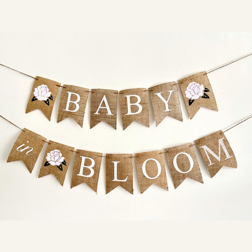 Baby Shower Banner, Baby in Bloom Banner, Floral Baby Shower Banner, Flower Shower Decorations, Burlap Banner, B1256