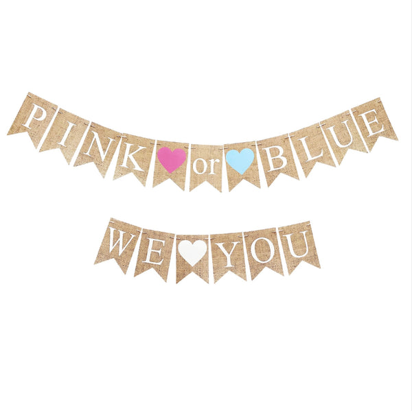 Pink or Blue We Love You Banner, Gender Reveal Party Decorations, Baby Shower Party Banner, We Love You Banner P360
