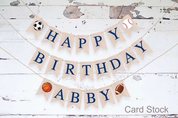 Personalized Sports Banner, Happy Birthday Banner, Soccer, Basketball, Baseball, Football Birthday Party, Sporty Party Decor, P375