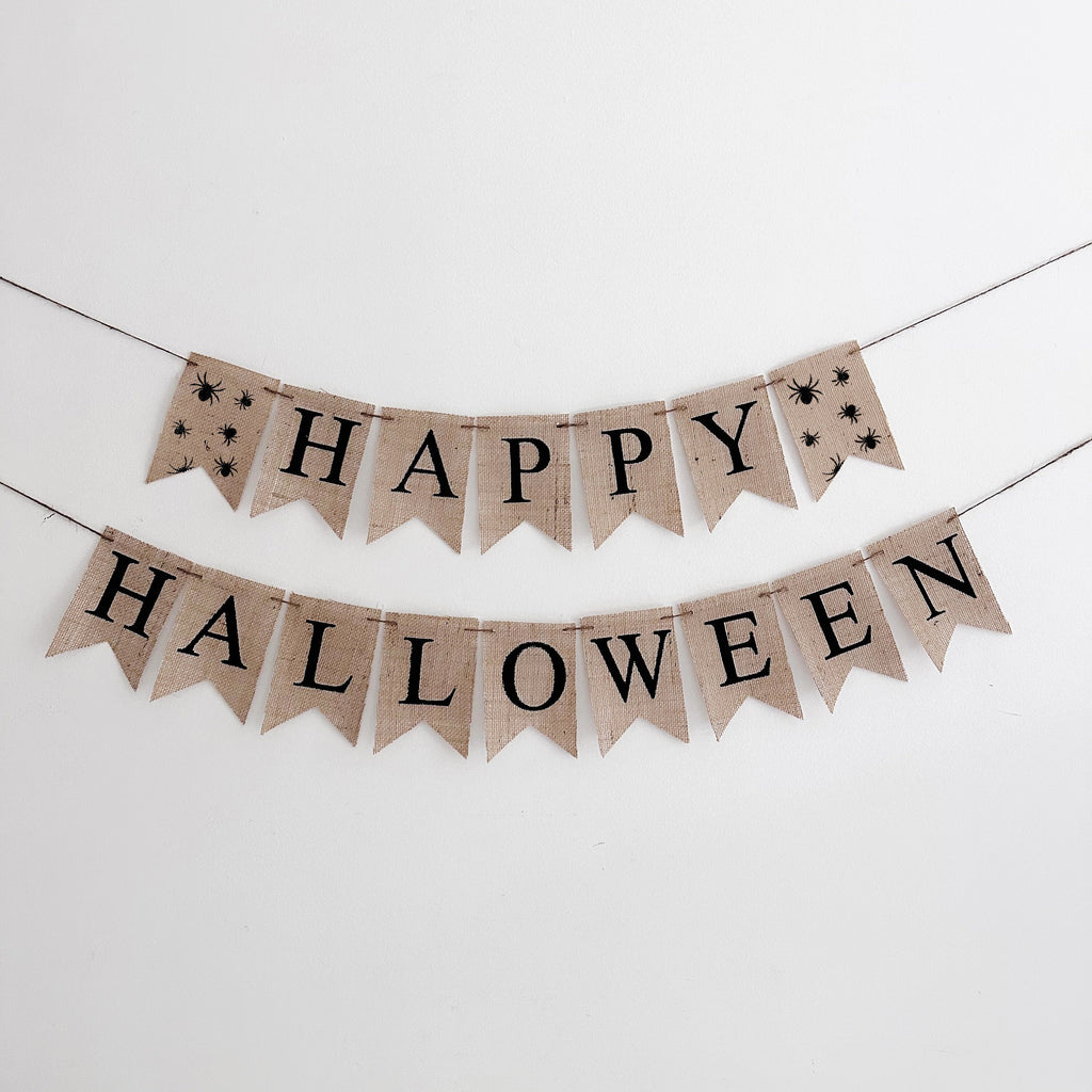 Happy Halloween Burlap Banner, Rustic Halloween Banner, Spider Banner, Halloween Party Decorations, Halloween Home Decor, B1293