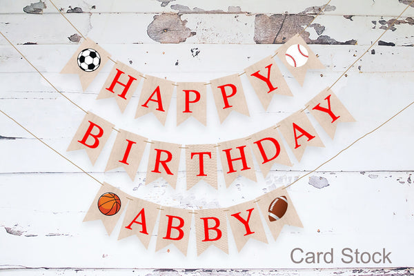 Personalized Sports Banner, Happy Birthday Banner, Soccer, Basketball, Baseball, Football Birthday Party, Sporty Party Decor, P376
