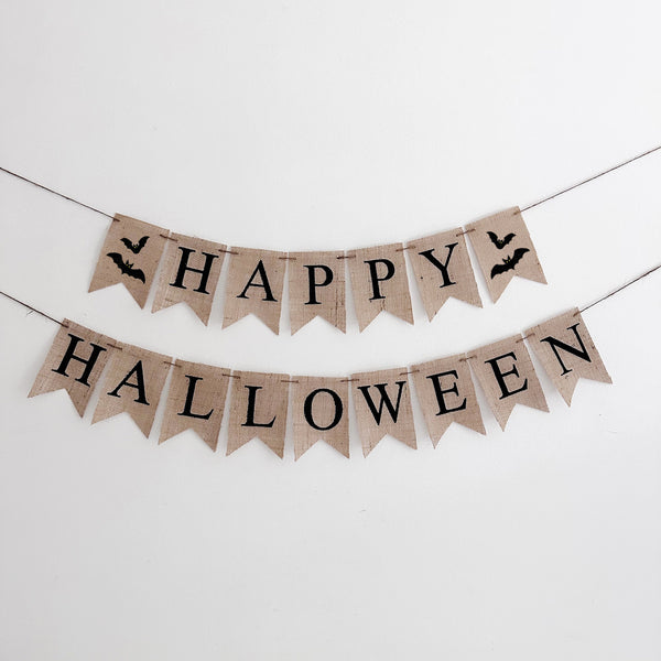 Happy Halloween Burlap Banner, Rustic Halloween Banner, Bat Banner, Halloween Party Decorations, Halloween Home Decor, B1288