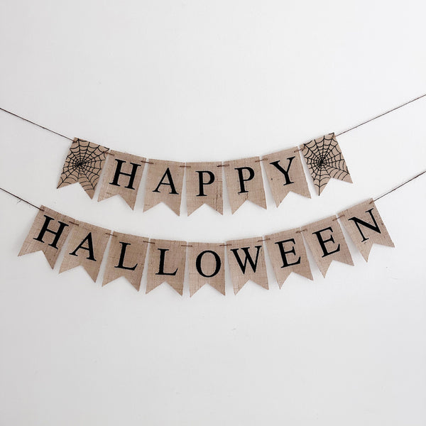 Happy Halloween Burlap Banner, Rustic Halloween Banner, Spider Web Banner, Halloween Party Decorations, Halloween Home Decor, B1291