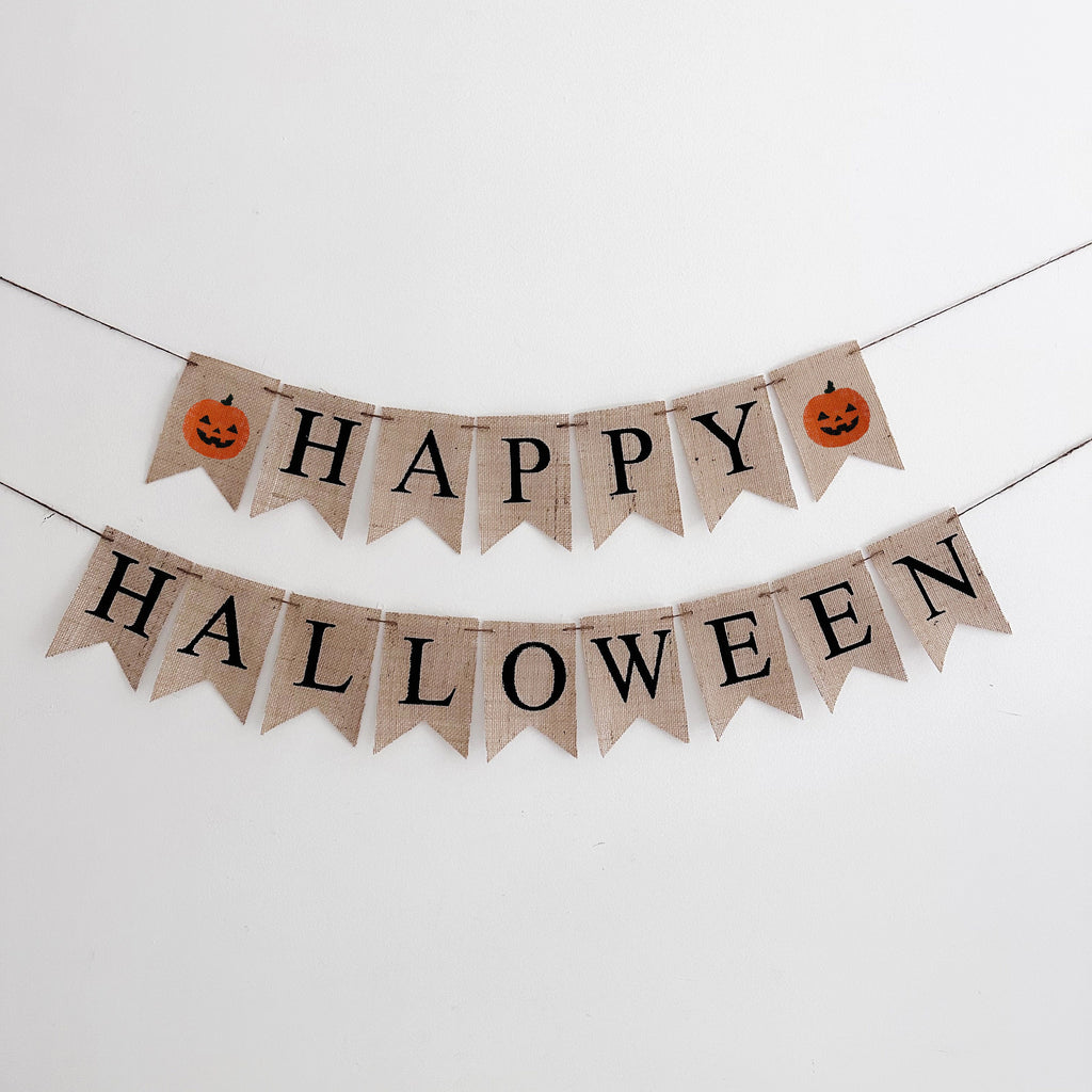 Happy Halloween Burlap Banner, Rustic Halloween, Jack-O-Lantern Pumpkin Banner, Halloween Party Decorations, Halloween Home Decor, B1294
