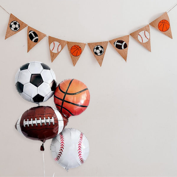 Sports Balls Burlap Banner, Football, Basketball, Baseball, and Soccer Decorations, Sports Birthday Party Decor B1328